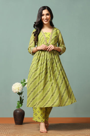 Womens Parrot Georgette Printed Kurta with Palazzo Set