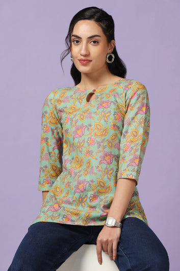 Women's Pista Cotton Floral Print Tunic Top