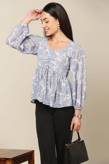 Women's Grey Georgette Abstract Print Top