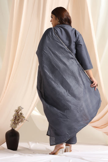 Women's Plus Size Grey Crepe Silk Salwar Suit Set