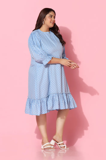 Women’s Plus Size Sky Blue Polyester Blend Flowy Dresses