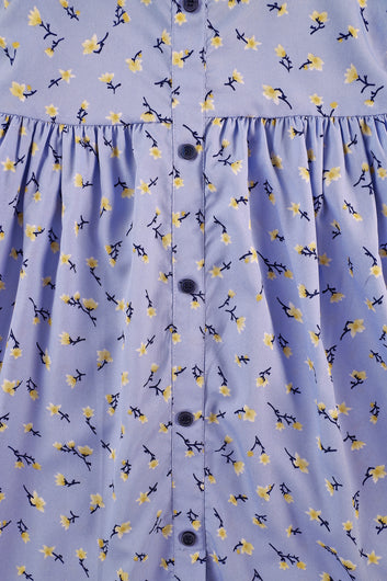 Girls Powder Blue A-line Floral Printed Above Knee Length Dress