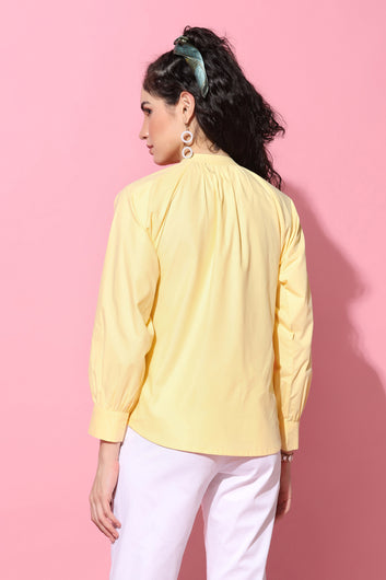Women's Yellow Rayon Solid Top