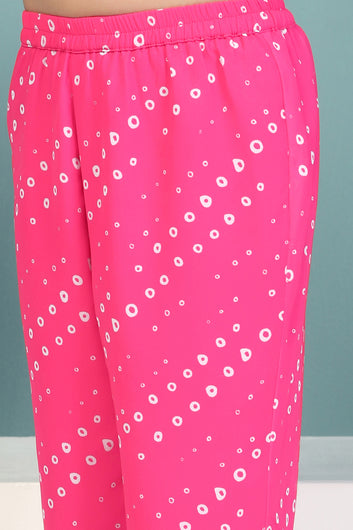 Girls Pink Georgette Leheriya Printed Kurta with Pant Set