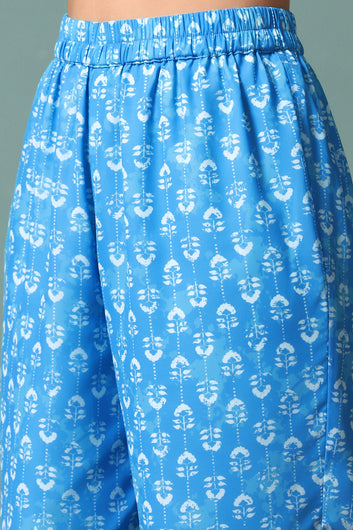 Womens Sky Blue Georgette Leheriya Printed Kurta With Pant Set