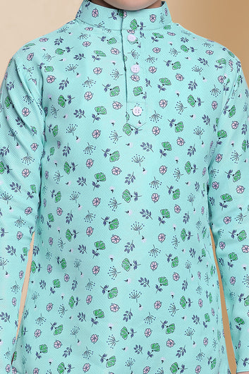 Boys Turquoise A line Kurta With Pyjama Set