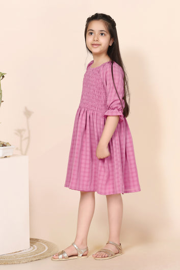 Girls Pink Fit And Flare Knee Length Frock