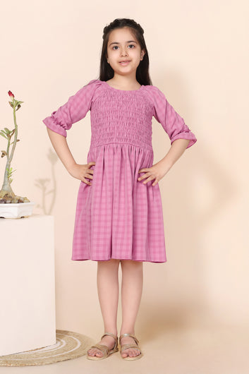 Girls Pink Fit And Flare Knee Length Frock