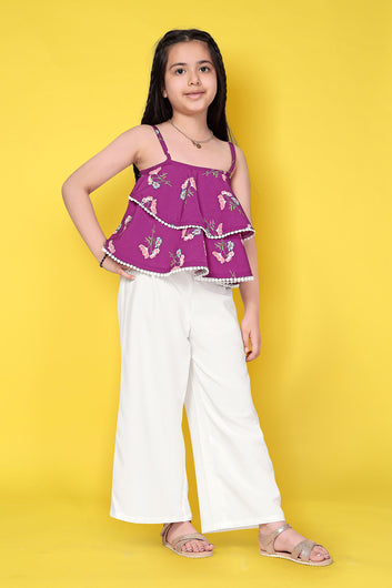 Girls Floral Top And Palazzo Pant Set