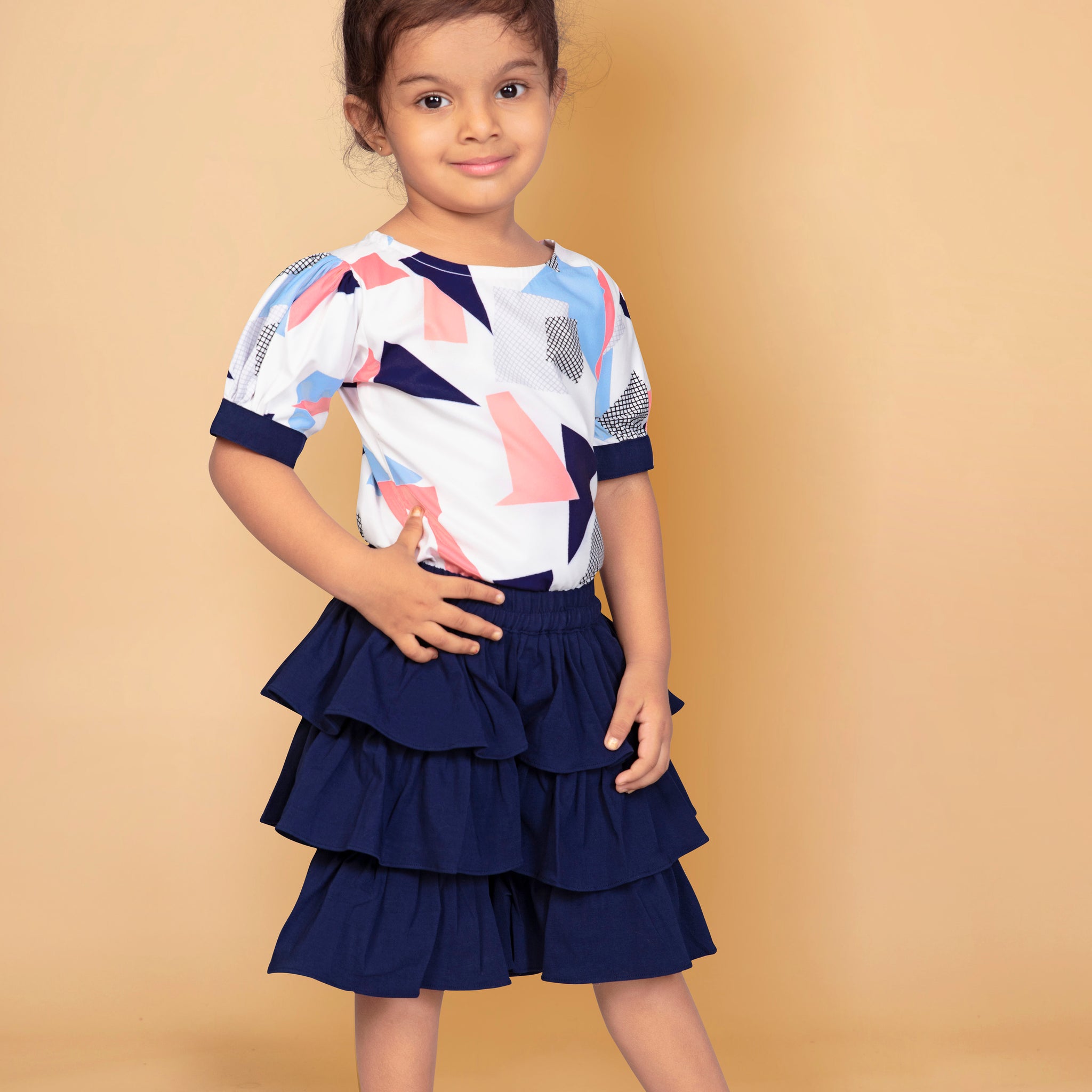 Toddler Girl's Puff Sleeve Top With Layered Capri Set