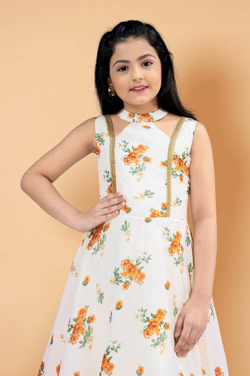 Girls Tabby Silk Maxi Length Printed Dress