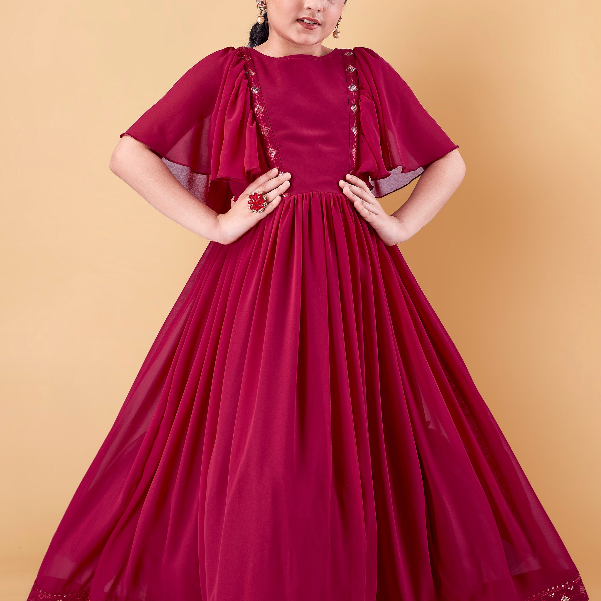 Girls Georgette Maxi Length Embroidered Dress