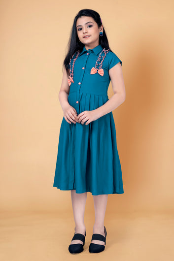 Girl's Rayon Knee Length Front Fastening Dress