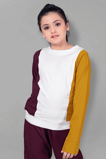 Girls Mustard Polyester Lycra T-Shirt with Trouser Set