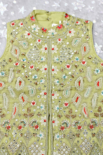 Girls Lemon Silk Blend Top And Palazzo With Dupatta For Indo-Western Set