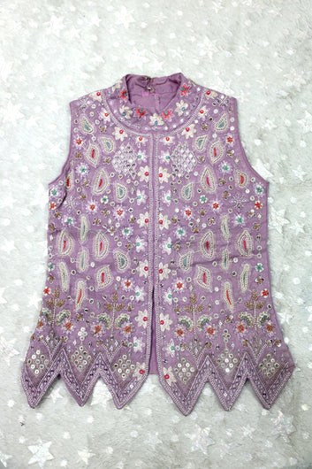 Girls Lavender Silk Blend Top And Palazzo With Dupatta Set Festival wear
