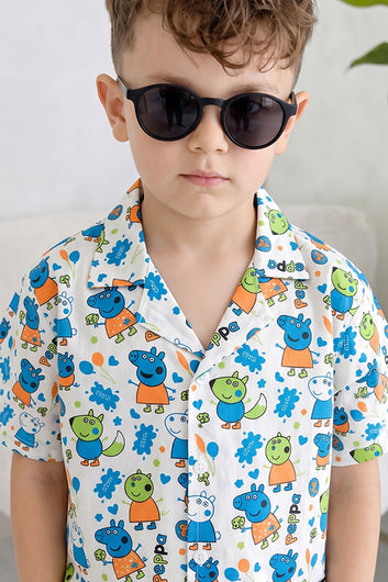 Boys Multicolor Cotton Blend Printed Shirts and Shorts Set For Casual Wear