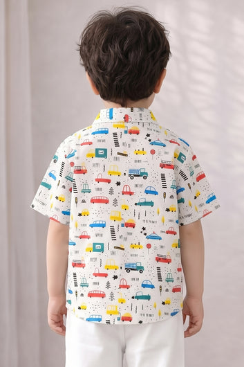 Boys Multicolor Cotton Blend Printed Shirt For Casual Wear