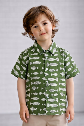 Boys Multicolor Cotton Blend Printed Shirt For Casual Wear