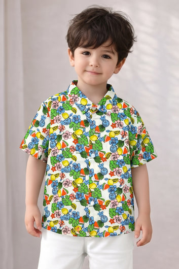 Boys Multicolor Cotton Blend Floral Printed Shirt For Summer Trend