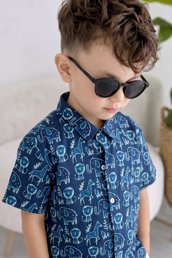 Boys Multicolor Cotton Blend Animal Printed Shirt For Summer Outfit