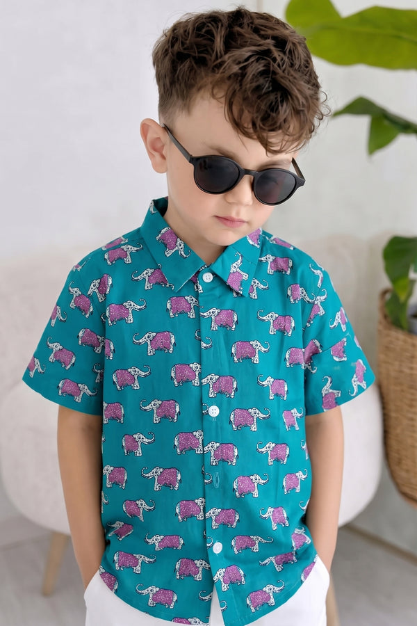 Boys Multicolor Cotton Blend Animal Printed Shirt For Summer Outfit