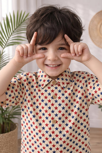 Boys Multicolor Cotton Blend Printed Shirt For Casual Outfit