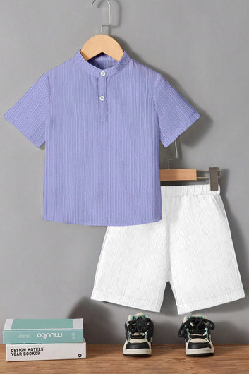 Boys Lavender Cotton Blend Self Design Shirt With Trouser Set