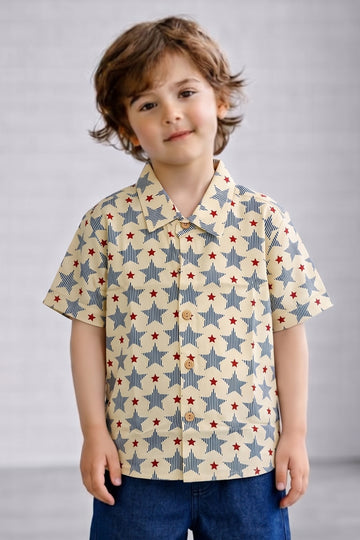 Boys Multicolor Cotton Blend Printed Shirt For Summer Wear