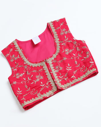 Girls Off White Silk Blend Embroidered Kurta with Koti and Pyjama Ethnic Set