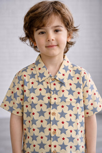 Boys Multicolor Cotton Blend Printed Shirt For Summer Wear