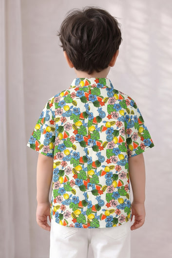 Boys Multicolor Cotton Blend Floral Printed Shirt For Summer Trend