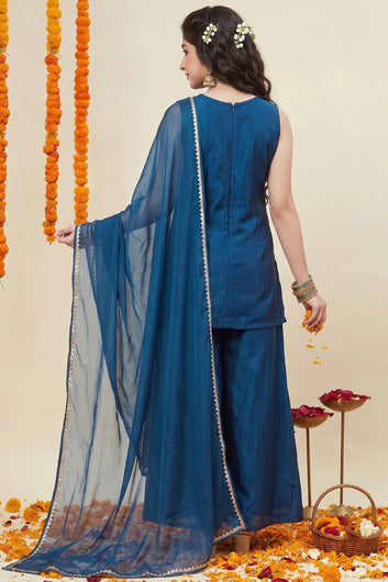 Girls Rust Silk Blend Embroidered Kurta and Palazzo With Dupatta Set For Party Wear