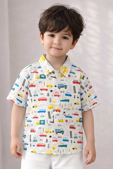 Boys Multicolor Cotton Blend Printed Shirt For Casual Wear