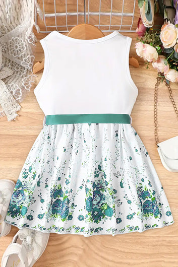 Girls Green Cottton Blend Floral Printed Fit And Flare Knee Length Dress