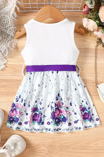 Girls Purple Cottton Blend Floral Printed Fit And Flare Knee Length Dress