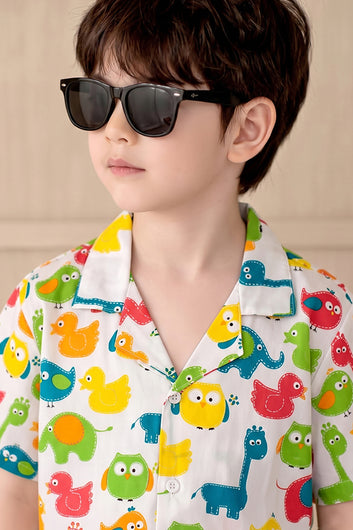 Boys Multicolor Cotton Blend Animal Printed Shirts and Shorts Set For Casual Wear