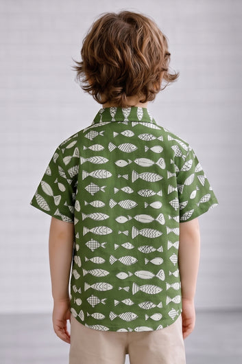 Boys Multicolor Cotton Blend Printed Shirt For Casual Wear