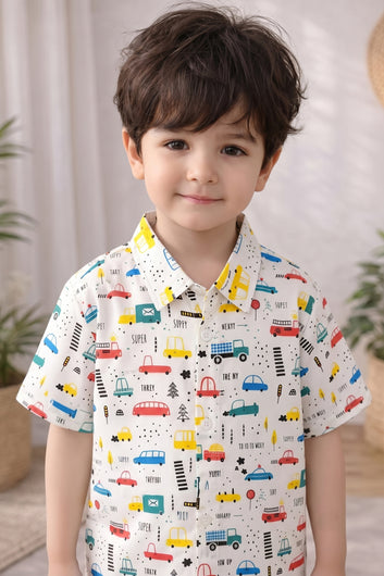Boys Multicolor Cotton Blend Printed Shirt For Casual Wear