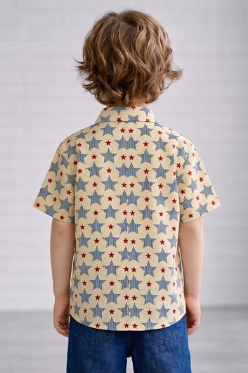 Boys Multicolor Cotton Blend Printed Shirt For Summer Wear