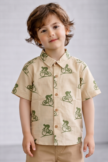 Boys Multicolor Cotton Blend Printed Shirt For Summer Wear