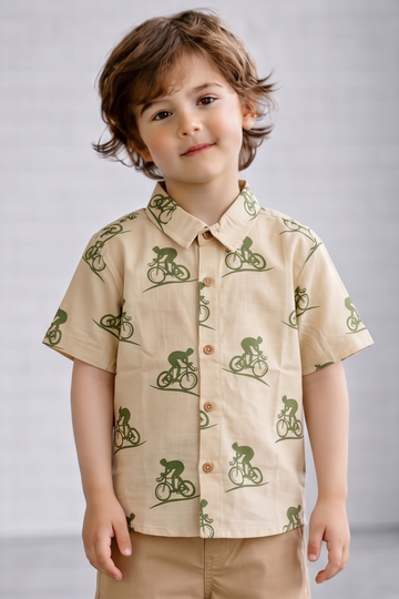 Boys Multicolor Cotton Blend Printed Shirt For Summer Wear