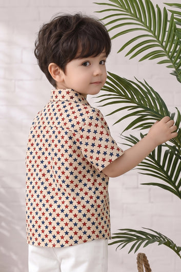 Boys Multicolor Cotton Blend Printed Shirt For Casual Outfit