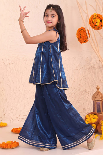 Girls Dark Blue Embroidered Top and Palazzo With Dupatta Set Ethnic outfit for girls