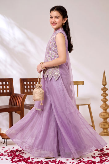 Girls Lavender Silk Blend Top And Palazzo With Dupatta Set Festival wear