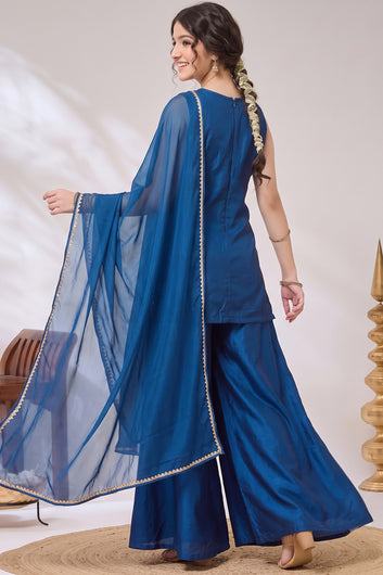 Girls Rust Silk Blend Embroidered Kurta and Palazzo With Dupatta Set For Party Wear