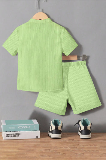 Boys Pista Cotton Blend Self Design Shirt With Short Pant Set