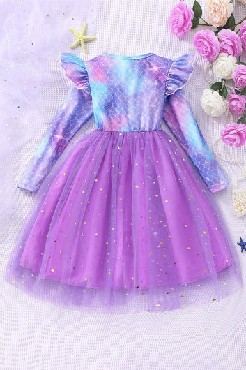 Girls Multicolor Zurick Christmas Gathered Printed A-Line Knee Length Dress