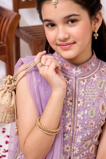 Girls Lavender Silk Blend Top And Palazzo With Dupatta Set Festival wear