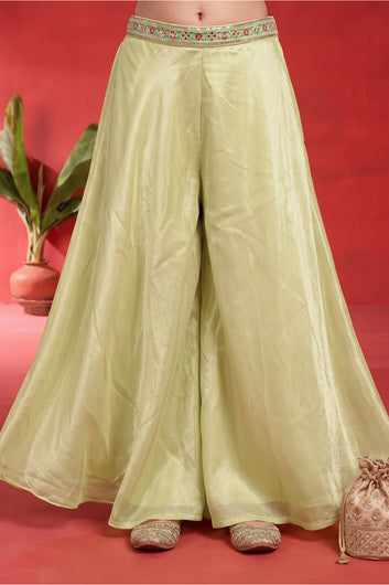 Girls Lemon Silk Blend Top And Palazzo With Dupatta For Indo-Western Set